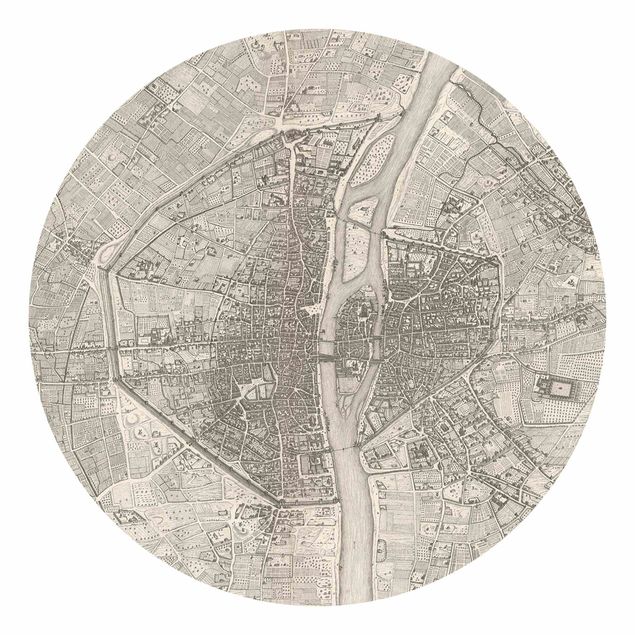 Behangcirkel Vintage Map Paris