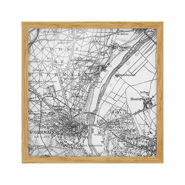 Ingelijste posters Vintage Map St Germain Paris