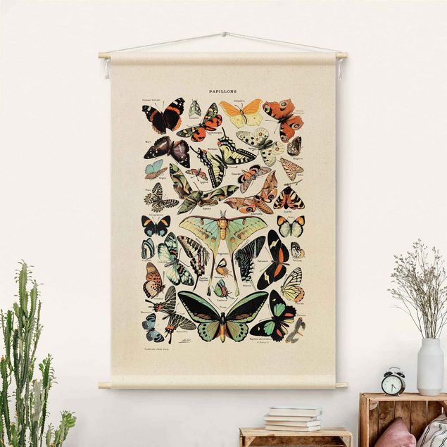 wandtapijten modern Vintage Teaching Illustration Butterflies