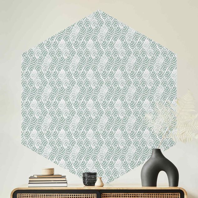 Hexagon Behang Vintage Pattern Branch With Leaves
