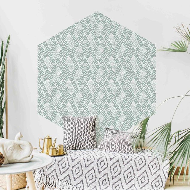 Hexagon Behang Vintage Pattern Branch With Leaves