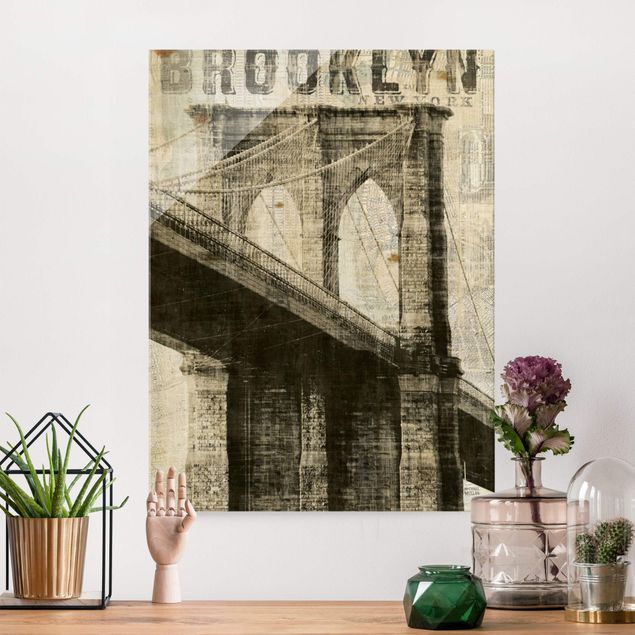 Glas Magnetboard Vintage NY Brooklyn Bridge