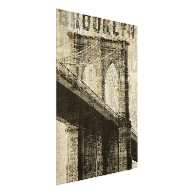 Glasschilderijen - Vintage NY Brooklyn Bridge