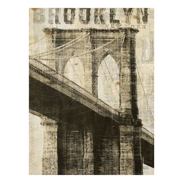 Glasschilderijen - Vintage NY Brooklyn Bridge