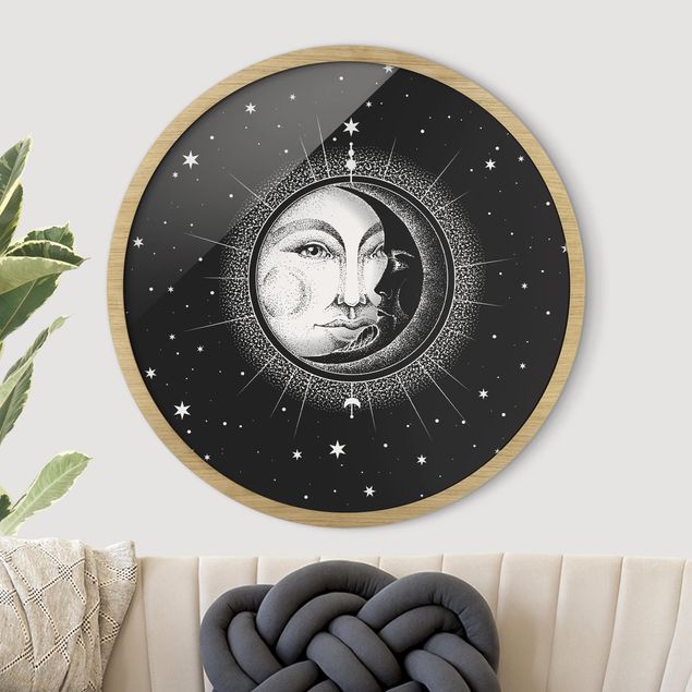 Runde Bilder mit Rahmen Vintage Sun And Moon Illustration