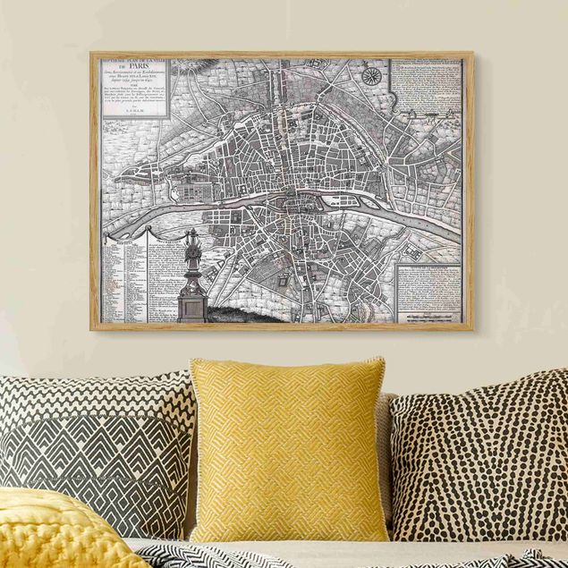 Ingelijste posters Vintage Map City Of Paris Around 1600