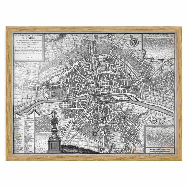 Ingelijste posters Vintage Map City Of Paris Around 1600