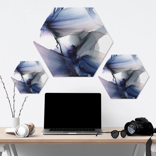 Hexagons Aluminium Dibond schilderijen Fluid Purple