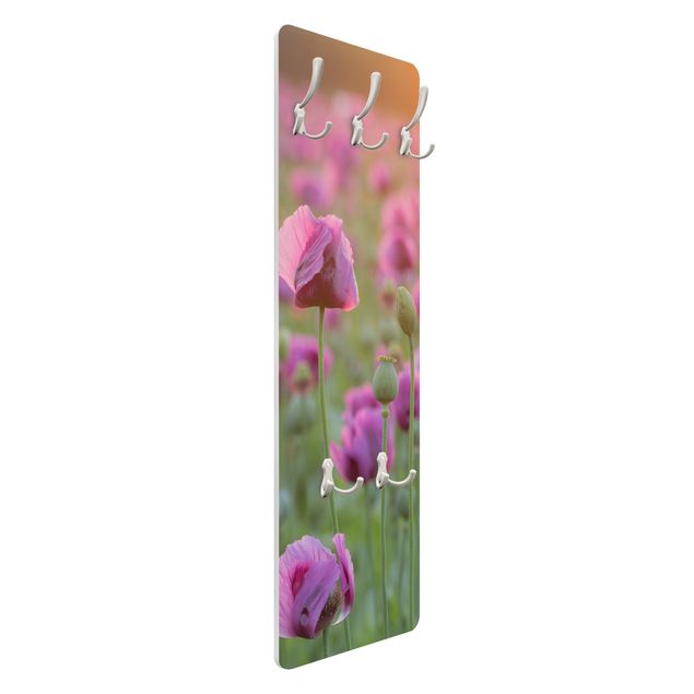 Wandkapstokken houten paneel Purple Poppy Flower Meadow In Spring