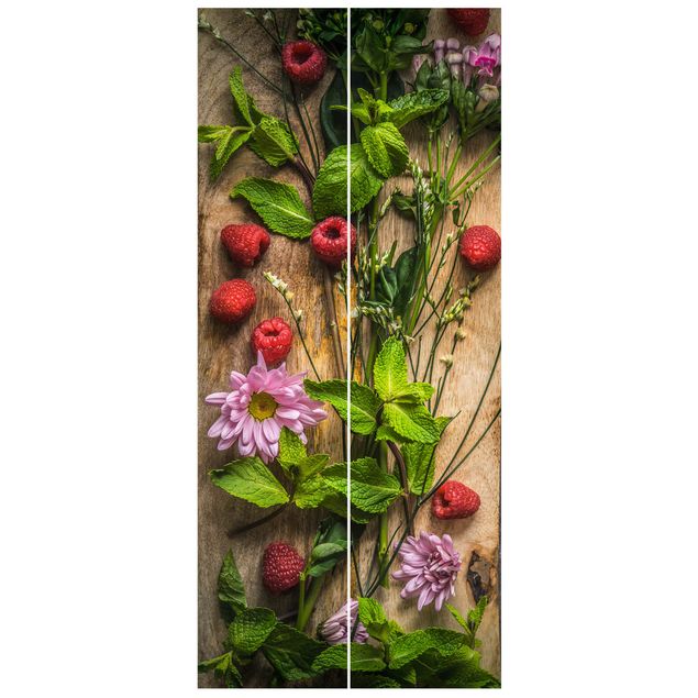 Deur behang Flowers Raspberries Mint