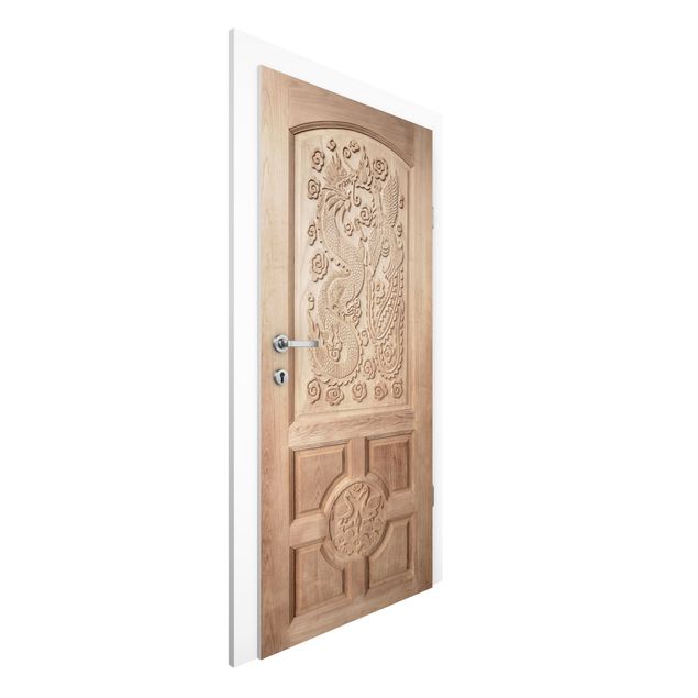 Deur behang Carved Asian Wooden Door From Thailand