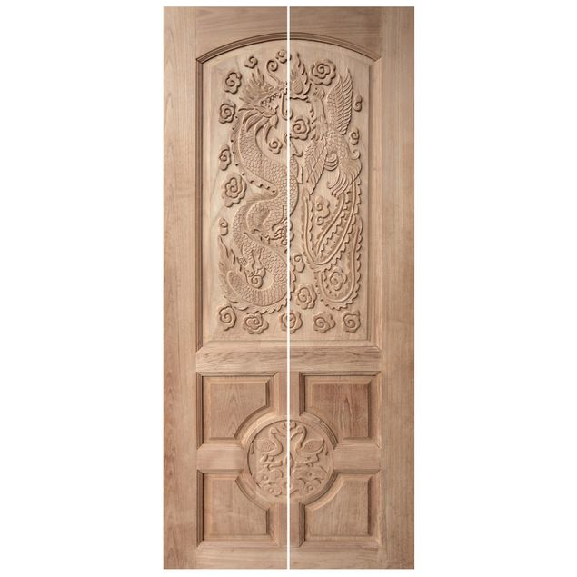 Deur behang Carved Asian Wooden Door From Thailand