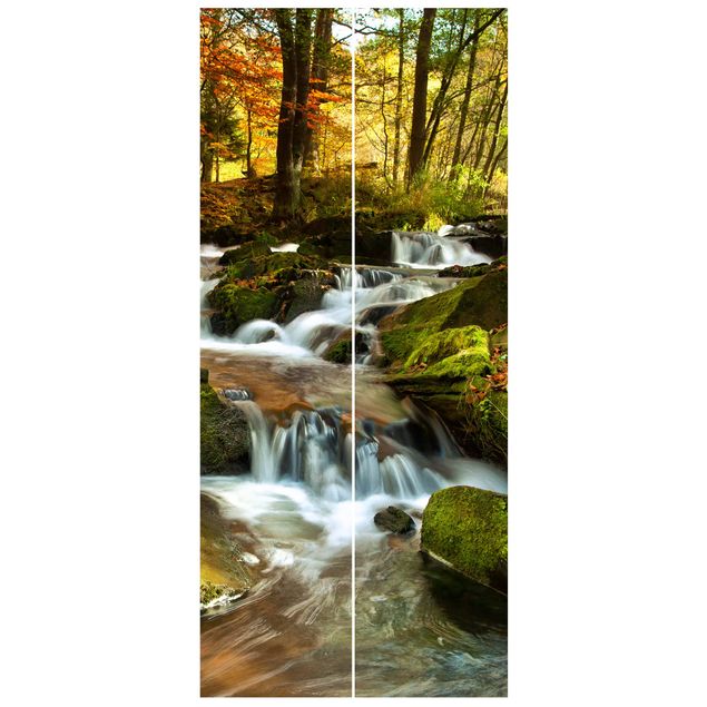 Deur behang Waterfall Autumnal Forest