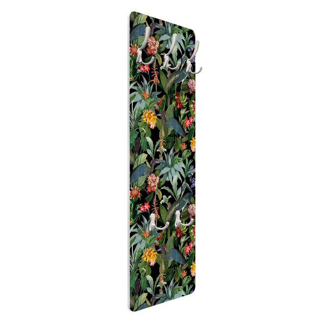 Wandkapstokken houten paneel Birds With Tropical Flowers