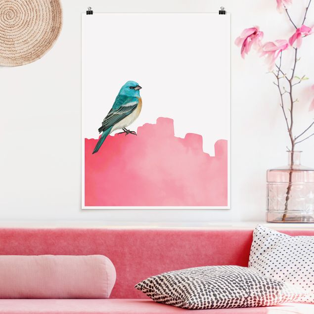 Posters Bird On Pink Backdrop