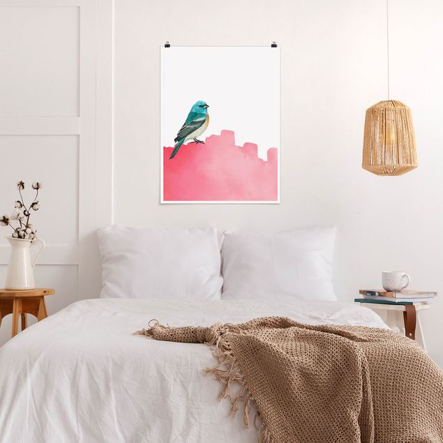 Posters Bird On Pink Backdrop