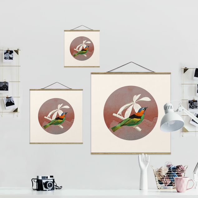 Stoffen schilderij met posterlijst Bird Collage In A Circle ll