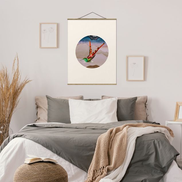 Stoffen schilderij met posterlijst Bird Collage In A Circle