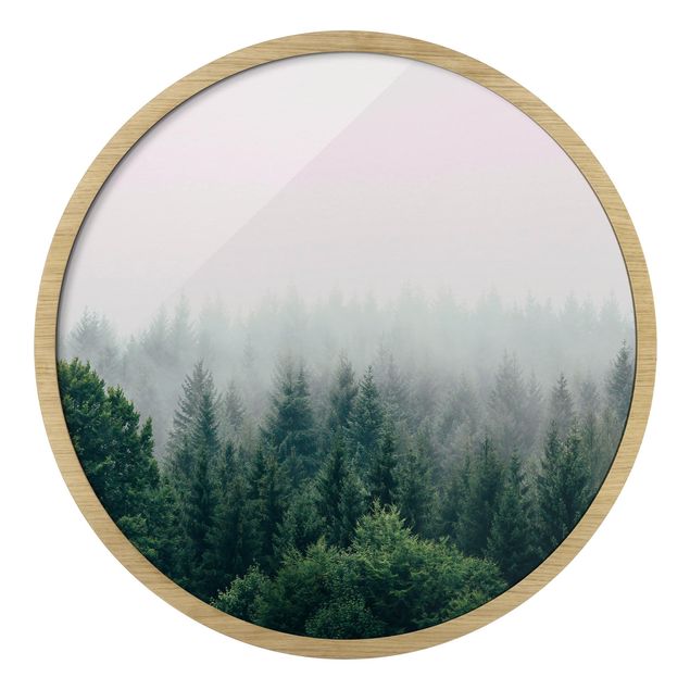 Rond schilderijen Foresta nella nebbia del crepuscolo
