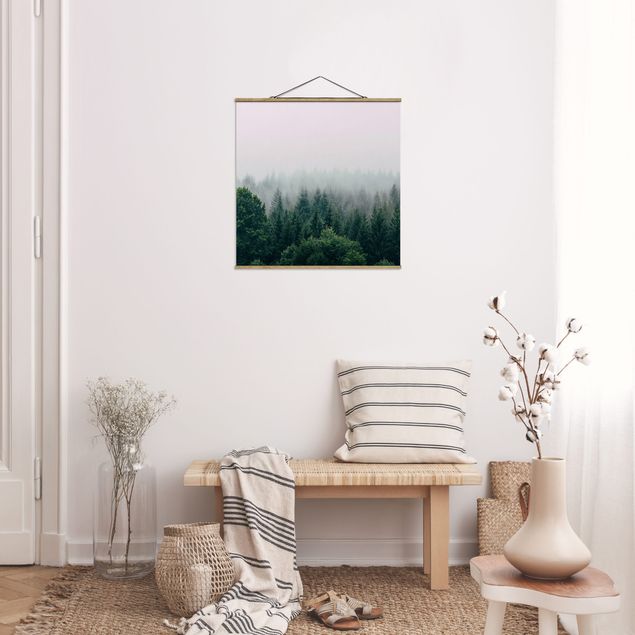 Stoffen schilderij met posterlijst Foggy Forest Twilight