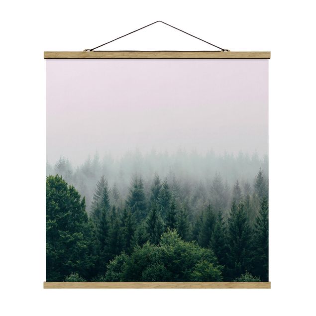 Stoffen schilderij met posterlijst Foggy Forest Twilight