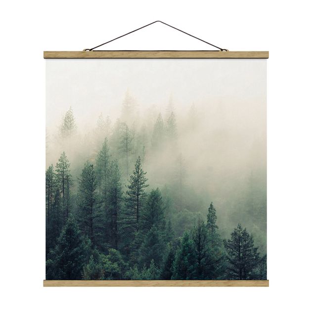 Stoffen schilderij met posterlijst Foggy Forest Awakening