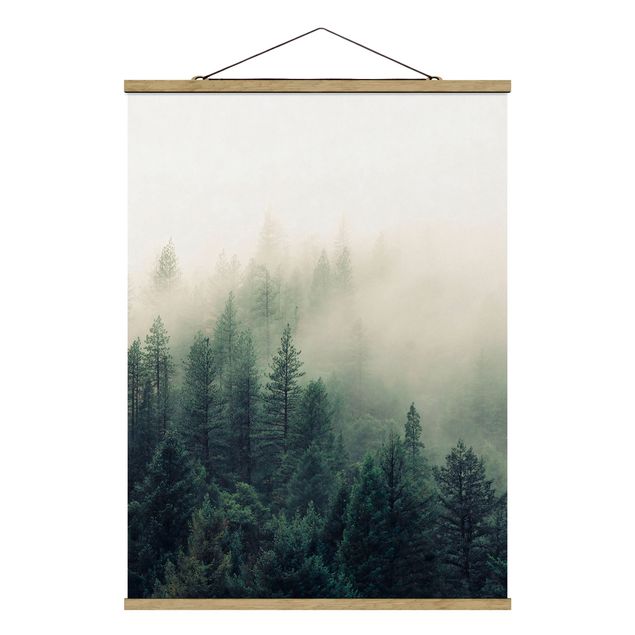 Stoffen schilderij met posterlijst Foggy Forest Awakening