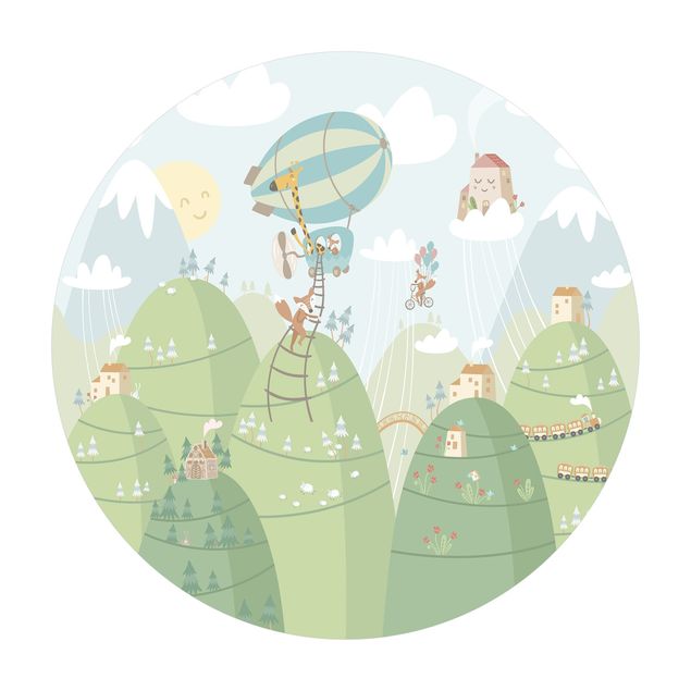 Rond vinyl tapijt Forest With Houses And Animals