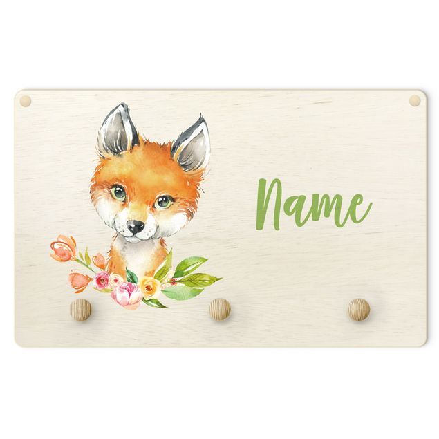 Wandkapstokken voor kinderen Forest Animal Baby Fox With Customised Name