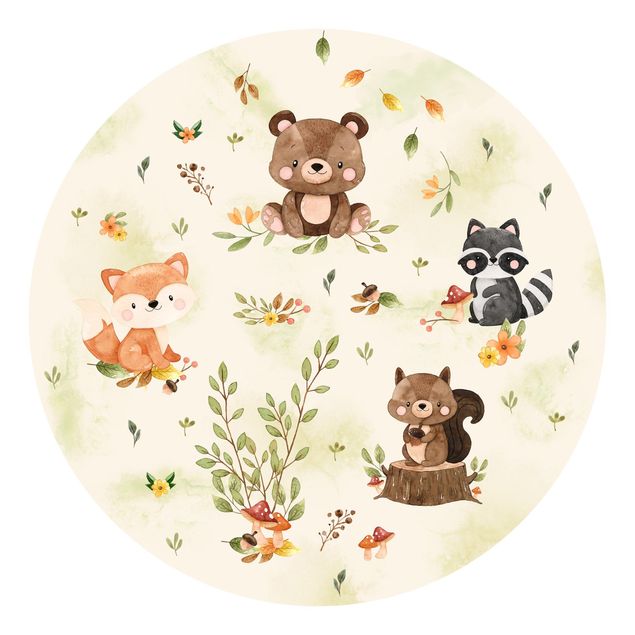 Behangcirkel Forest Animals Autumn Bear Squirrel Raccoon