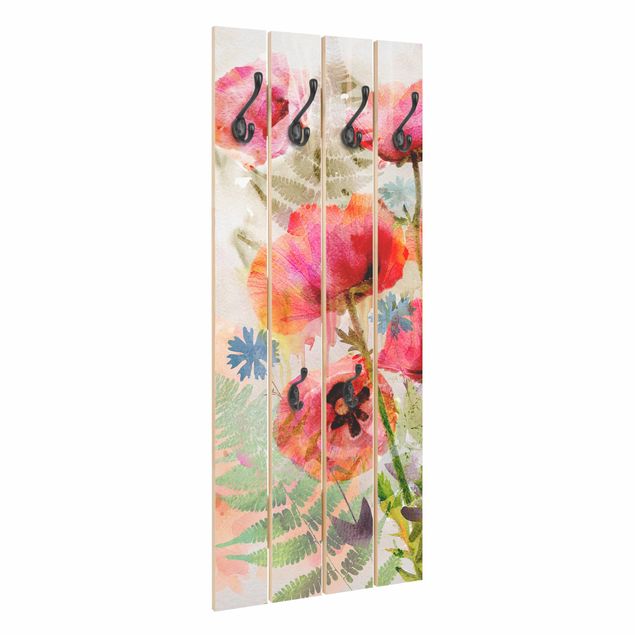 Wandkapstokken houten pallet Watercolour Flowers Poppy