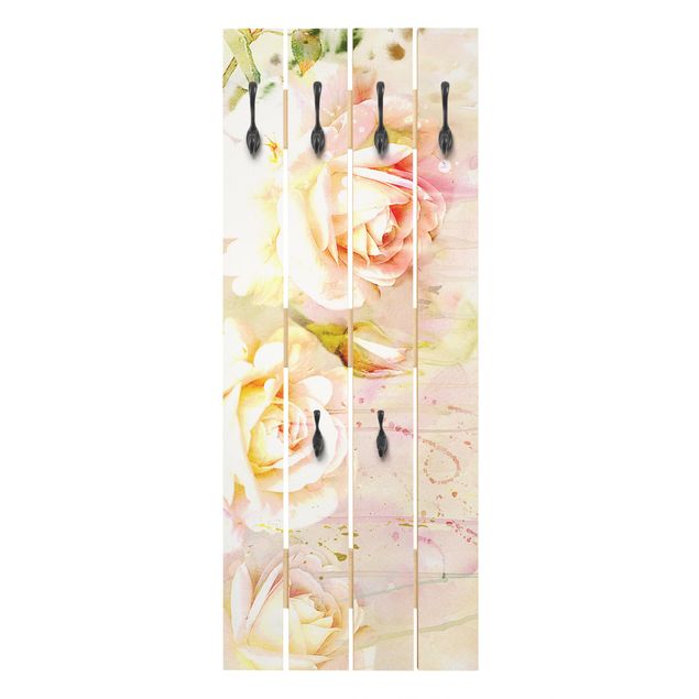 Wandkapstokken houten pallet Watercolour Flowers Roses