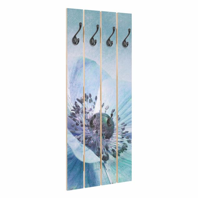 Wandkapstokken houten pallet Flower In Turquoise