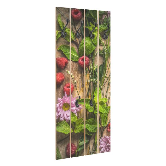 Wandkapstokken houten pallet Flowers Raspberries Mint