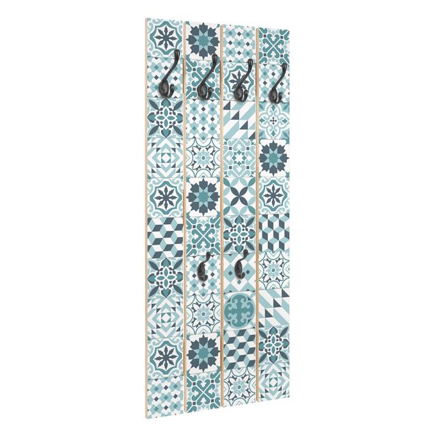 Wandkapstokken houten pallet Geometrical Tile Mix Turquoise