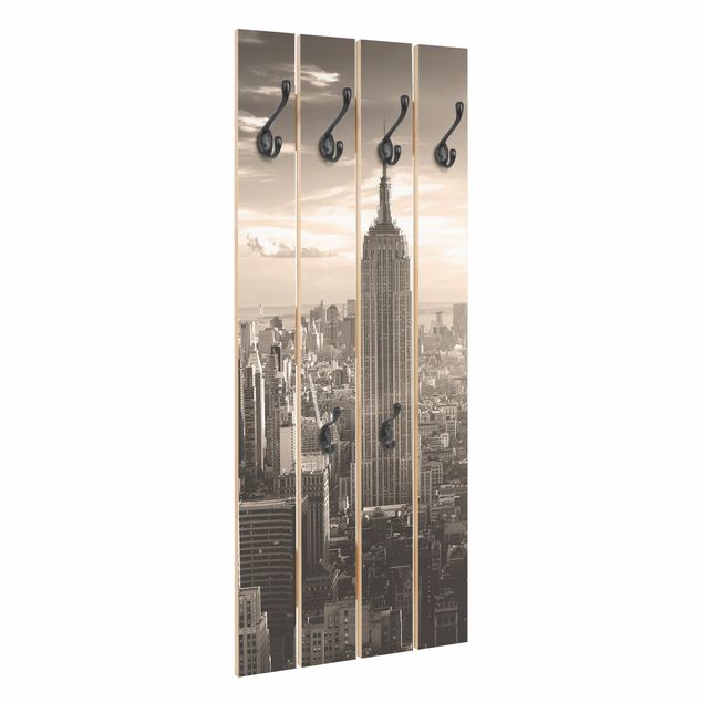 Wandkapstokken houten pallet Manhattan Skyline