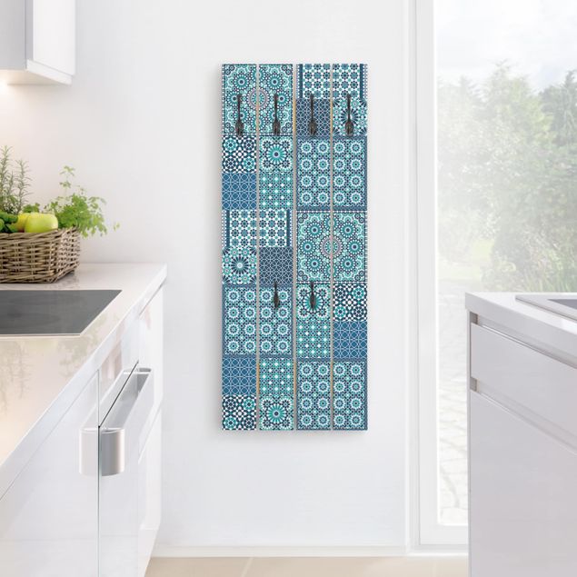 Wandkapstokken houten pallet Moroccan Mosaic Tiles Turquoise Blue