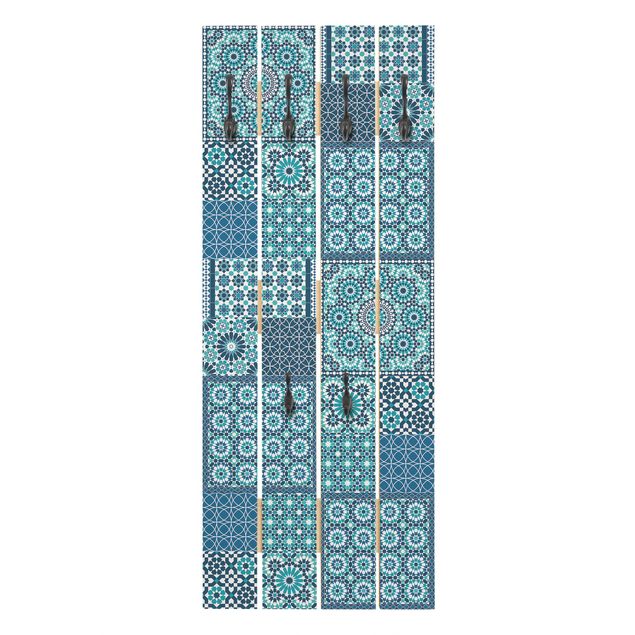 Wandkapstokken houten pallet Moroccan Mosaic Tiles Turquoise Blue