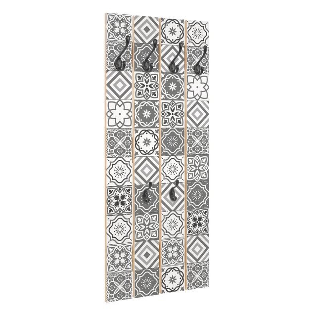 Wandkapstokken houten pallet Mediterranean Tile Pattern Grayscale