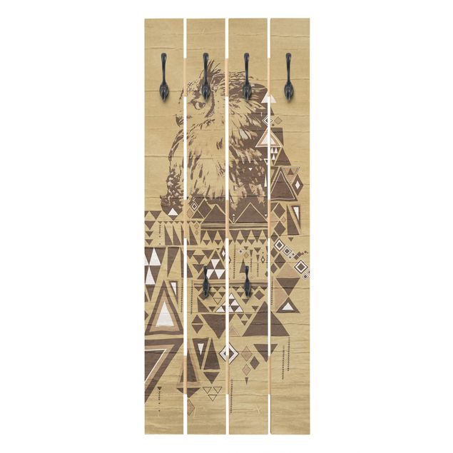 Wandkapstokken houten pallet No.MW17 Indian Owl