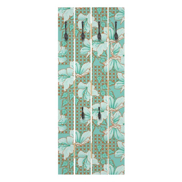 Wandkapstokken houten pallet Oriental Flower Pattern