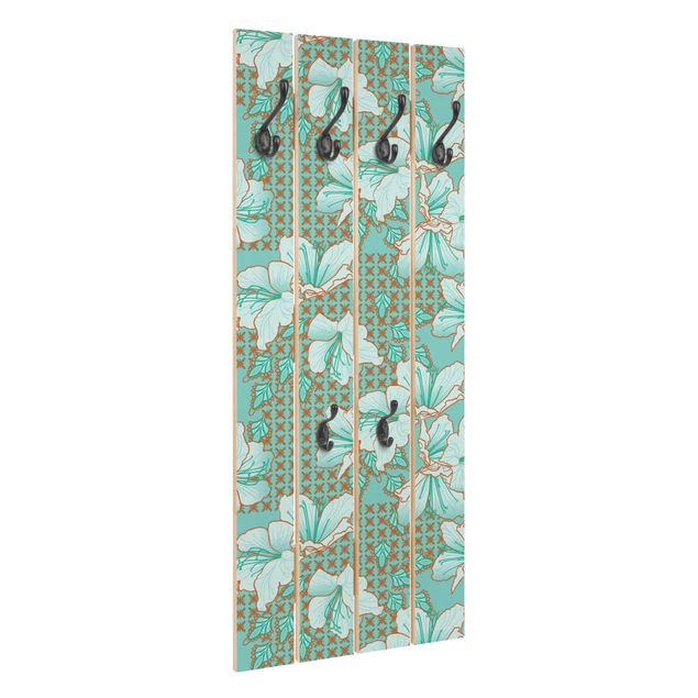 Wandkapstokken houten pallet Oriental Flower Pattern