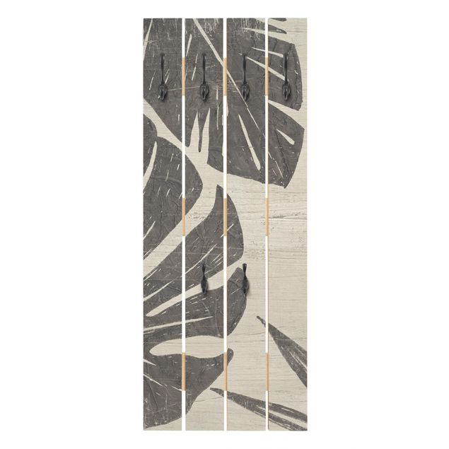 Wandkapstokken houten pallet Palm Leaves Light Grey Backdrop