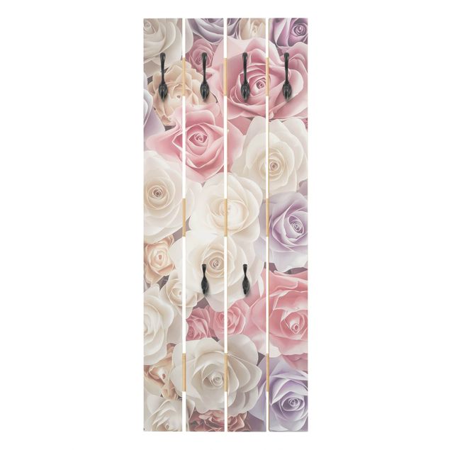 Wandkapstokken houten pallet Pastel Paper Art Roses