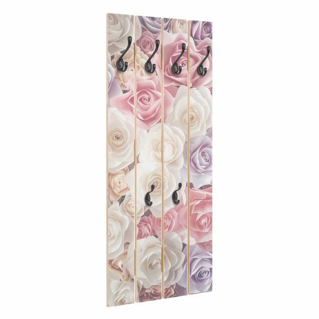 Wandkapstokken houten pallet Pastel Paper Art Roses