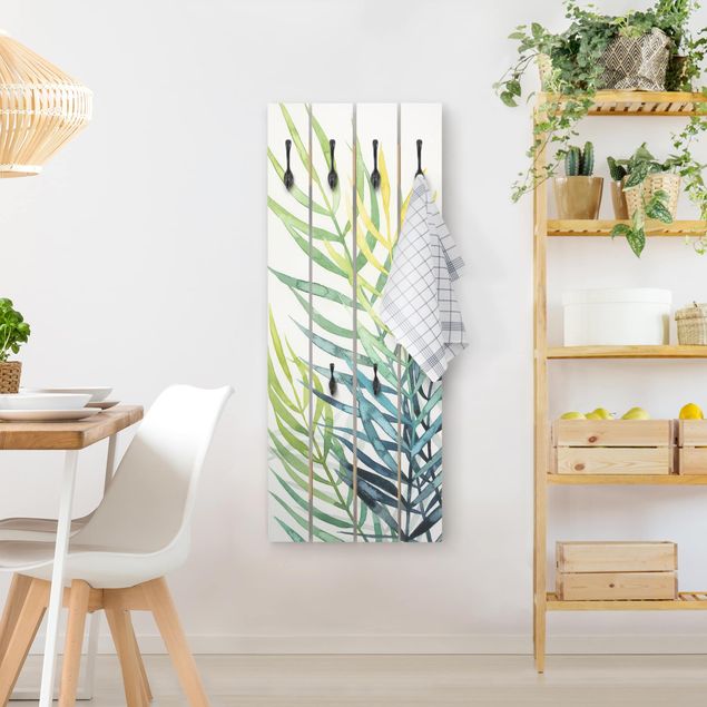 Wandkapstokken houten pallet Tropical Foliage - Palme