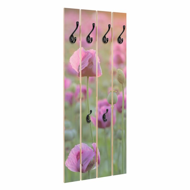 Wandkapstokken houten pallet Purple Poppy Flower Meadow In Spring