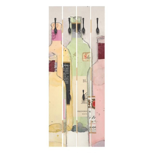 Wandkapstokken houten pallet Wine Bottles In Watercolour I