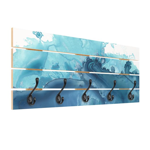 Wandkapstokken houten pallet Wave Watercolour Blue l