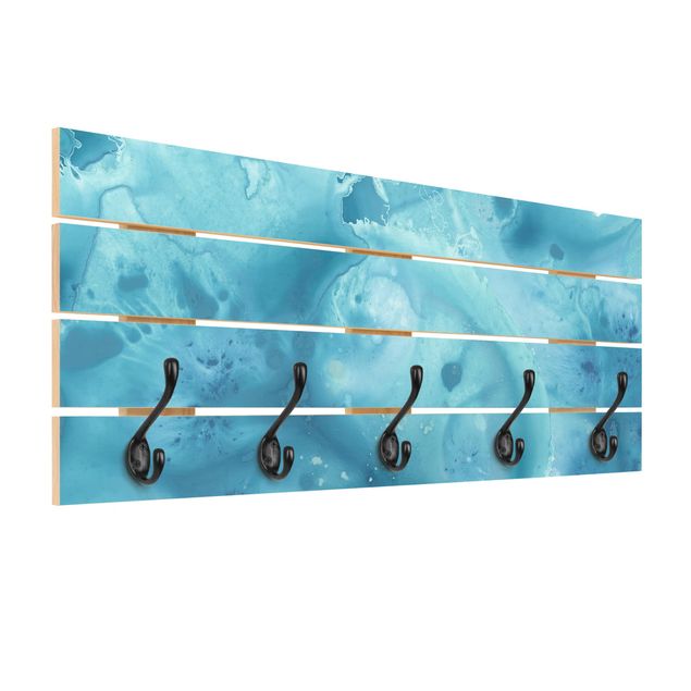 Wandkapstokken houten pallet Wave Watercolour Turquoise l